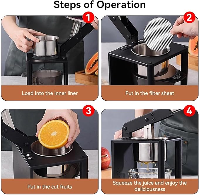 Manual Citrus Juicer Stainless Steel Hand Press Juicer with Lever, Heavy Duty Lemon Orange Squeezer with Dual Filters for Lemon, Orange, Lime, Grapefruit, Kitchen Fruit Juicer Tool