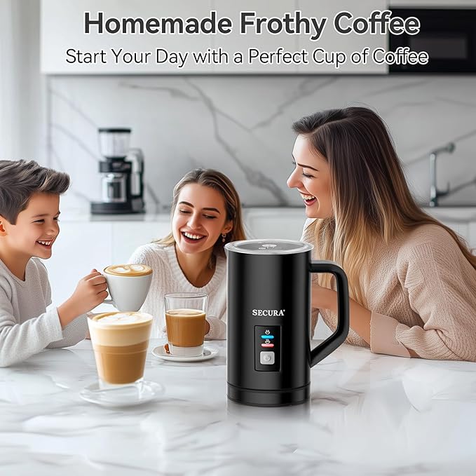 Secura 𝗠𝗶𝗹𝗸 𝗙𝗿𝗼𝘁𝗵𝗲𝗿, Electric Milk Steamer Stainless Steel, 8.4oz/250ml Automatic Hot and Cold Foam Maker and Milk Warmer for Latte, Macchiato (Black)