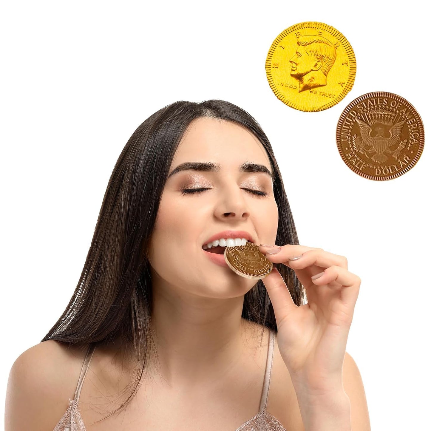 Milk Chocolate Coins, Gold Half-Dollar Chocolate Coins, Made with Premium Belgian