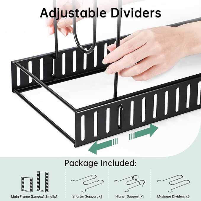 ORDORA Pots and Pans Organizer under Cabinet, 8 Tier Pot Organizers Rack Expandable 11.65" to 19.02" Height with 3 DIY Methods, Adjustable Pan Organizer inside Cabinet Kitchen Storage Organization