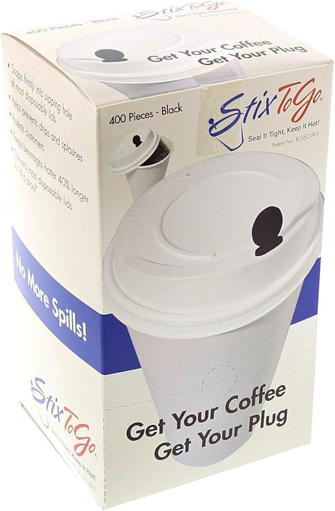 StixToGo Black Circle Beverage Plug for Disposable Lids, Package of 400