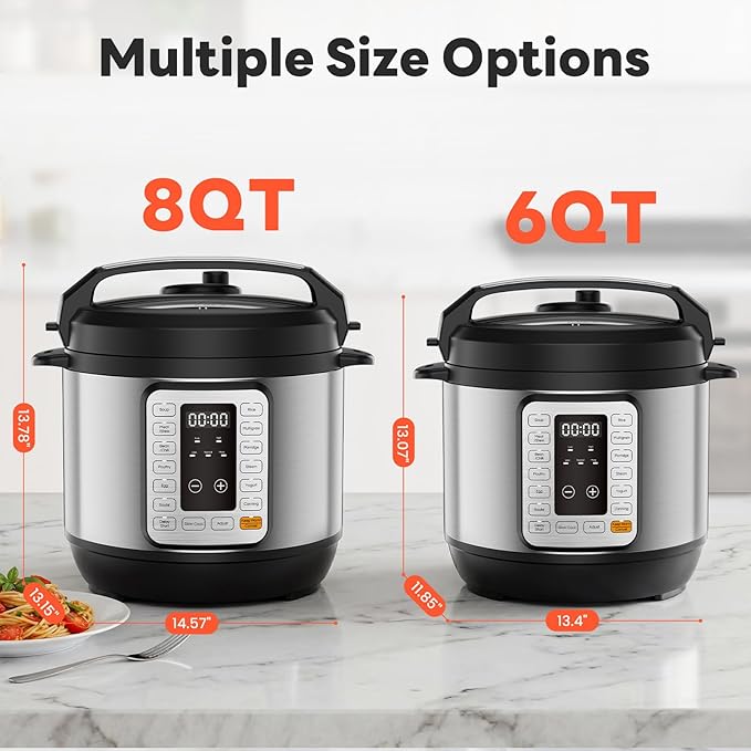 DUMOS 16-in-1 Electric Pressure Cooker, 6QT Programmable Multi Cooker with 12 One-Touch Presets, Soup Steam Yogurt and More, Ceramic Inner Pot Delay Start & Keep Warm, Includes Recipe Guide, Silver