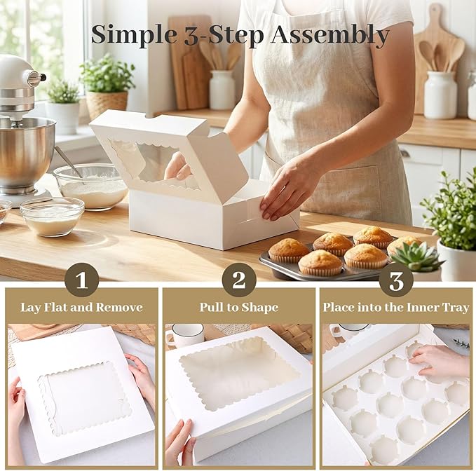 VGOODALL 6PCS White Cupcake Containers, 12 Count with Window Boxes Holding 72 Pastry Box for Birthday Holiday Party Bakery Supplies