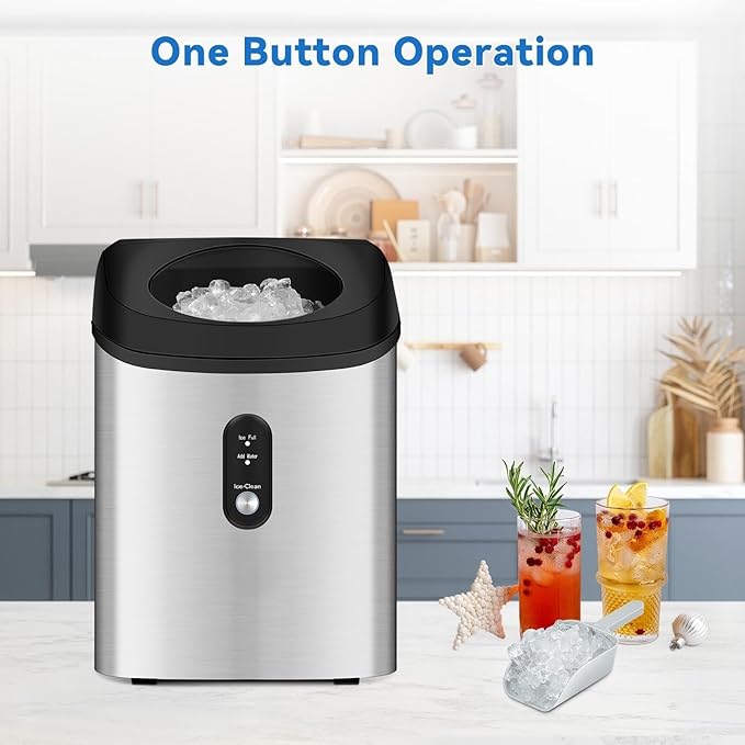 Countertop Nugget Ice Maker, 33lbs/24H, with Crunchy Chewable Ice Cubes, Rapid Ice Making in 6-8min, Portable Compact Design for RV/Home/Kitchen/Office