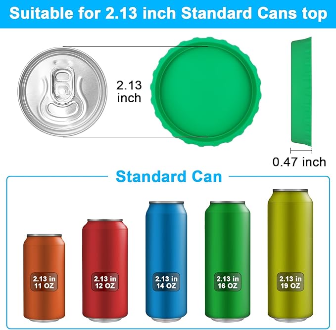 6 Pack Silicone Soda Can Cover Lids, Reusable Soda Can Lids Beer Can Covers Pop Can Covers, BPA Free Silicone Can Cover, Stopper and Protector for Soda, Beer, Beverage, Juice, Coke, Fits Standard Cans
