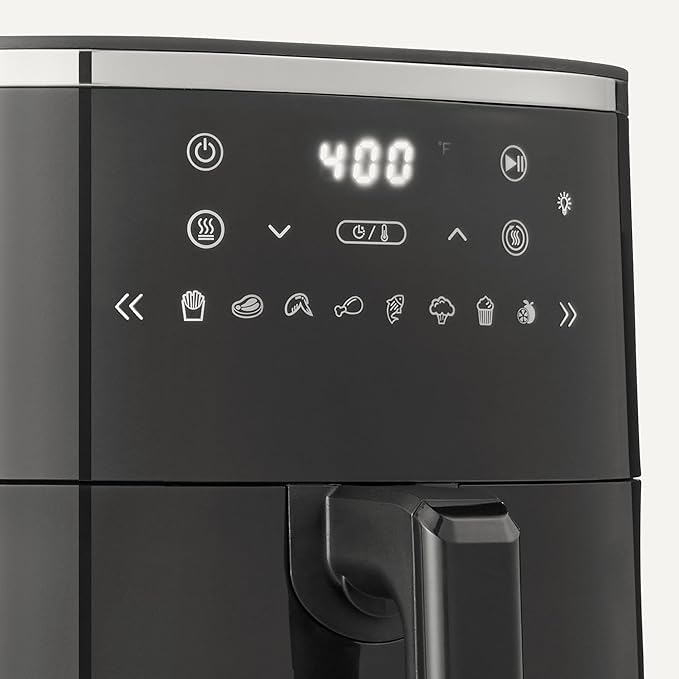 Amazon Basics 6-Quart Air Fryer with Easy View Window, 8 Preset Menus, 1550W, Black
