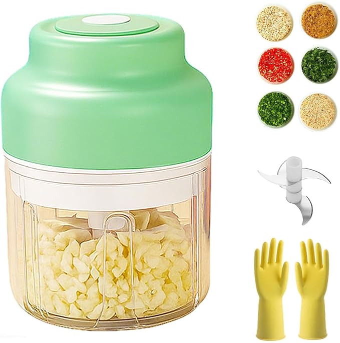 Household Electric Garlic Crusher, Cordless Mini Chopper With USB Rechargeable, Portable Food Processor for Garlic, Onion, Chili, Nuts, Vegetables (1 PCS Green)