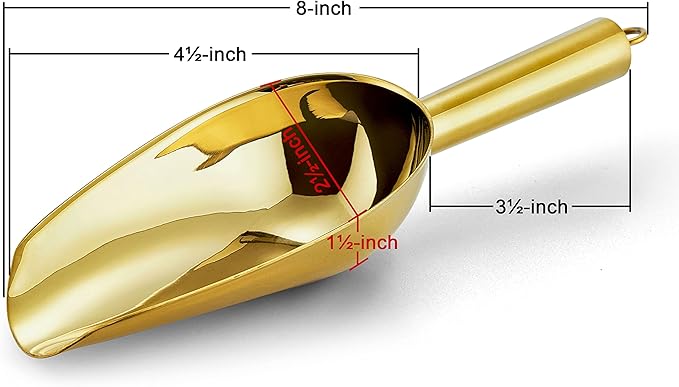 6 Ounce Ice Scoop Set of 2, E-far Gold Stainless Steel Small Scoops for Ice Cube/Candy/Flour/Sugar, Metal Utility Scoops for Canisters, Baking, Kitchen Pantry, Rust Free & Dishwasher Safe
