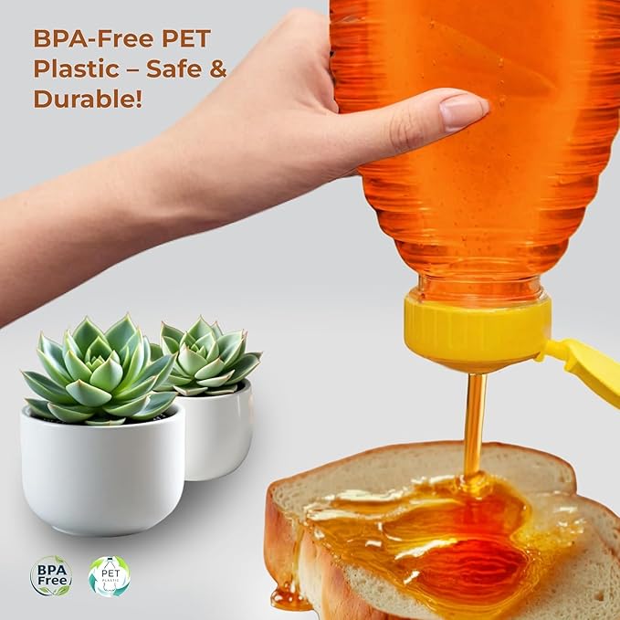 Skywin TidyFriend Honey Bottles 24 oz – 10 Pack Empty Honey Squeeze Bottle with Flip Lid & Seal, Clear Plastic Beehive Design, PET Containers