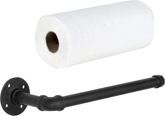 MyGift Paper Towel Holder Under Cabinet Paper Towel Holder Wall Mount, Industrial Pipe Matte Black Hanging Kitchen Towel Rack
