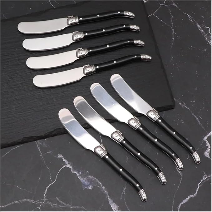 Stainless Steel Cheese Spreader Knives Set Wide Blade Dessert With Black Plastic Handles Multipurpose Butter Flatware Set(6pcs)