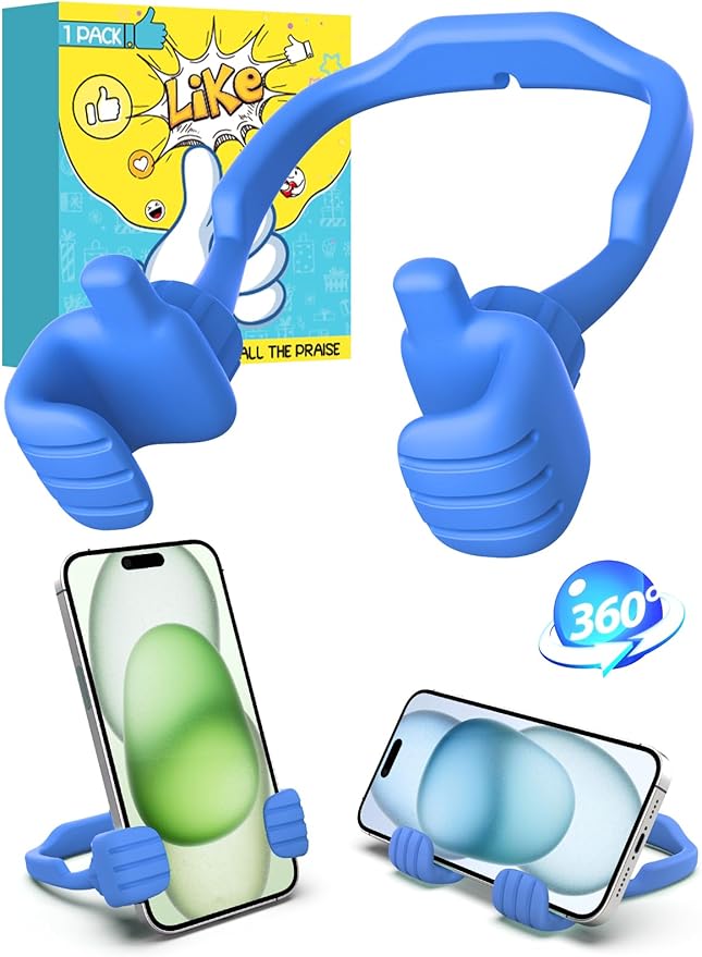 Stocking Stuffers for Teens Boys Girls Cell Phone Stand: Upgrade Adjustable Thumbs Up Lazy Phone Holder for Desk Fun Birthday Gifts for Grandma Adults Husband from Wife (Sky Blue, 1)