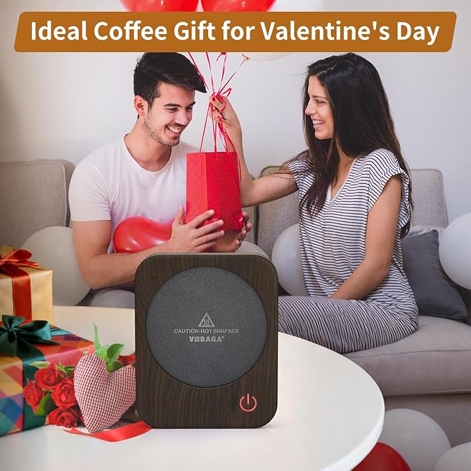 VOBAGA Coffee Mug Warmer for Desk with Auto Shut Off & 3-Temp Settings, Coffee Cup Warmer with Smart Safety Alert Home Office Accessory, Perfect for Coffee, Tea, Milk (Wood)