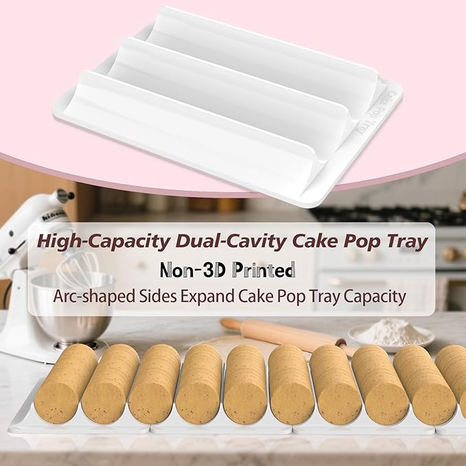 Cake Pop Cutter and Pusher with Tray - Circle Cake Pop Mold Set | Non-3D Printed | 1.75" Size | High-Capacity Dual-Cavity Cake Pop Tray | Smooth & Easy-Clean Surface (Cutter & Tray Set)
