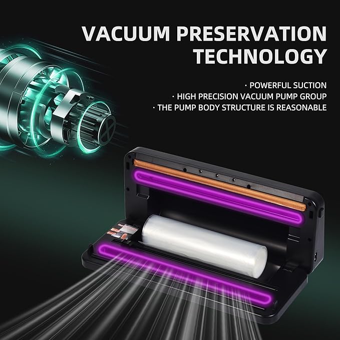 Vacuum Sealer For Food20 Pre-Cut Bags 118-inch Roll Bag, LED Digital Display with Inner Compartment, 4-in-1 Multi-Function Food Sealer with External Compact, Dark Gray.YLUZS