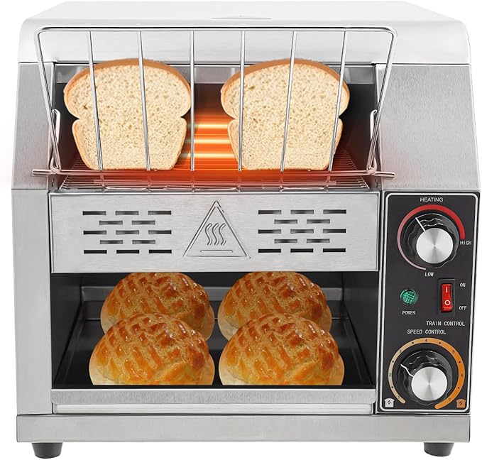 Commercial Conveyor Toaster 300 Slices/Hour 1900W Heavy Duty Stainless Steel Electric Conveyor Toaster with Three Baking Modes and Temp & Speed Control for Home Restaurants Bakery Use