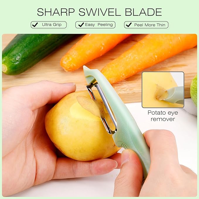 Senbowe Upgrade Potato Peeler for Kitchen, 6PCS Stainless Steel Vegetable Peeler, I and Y Veggie Food Peeler for Apple Fruit Carrot Zucchini Cucumber,Good Grip Makes Peeling Very Easy (Green)