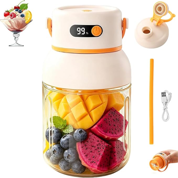 Portable Electric Juicer Cup with Zero Cord Hassle, USB-C Rechargeable, 36 Stainless Steel Blades, 18000 RPM Motor, Leakproof for Shakes,Smoothies,Travel,Gym,Office Outdoor (800ML)