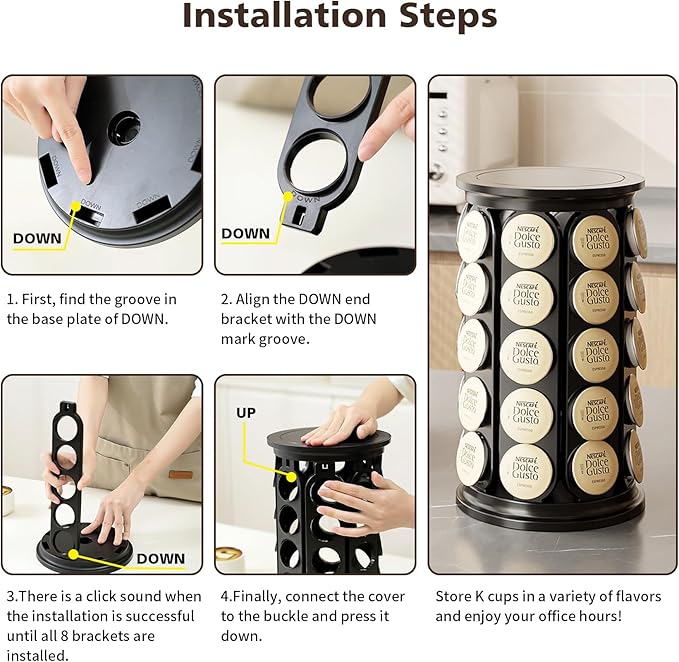 K Cup Holder, Coffee Pod Storage Carousel Holder Organizer Compatible with 40 Keurig Kcup Pods, New Modern Design for Home or Office Kitchen Counter Organizer (Black)