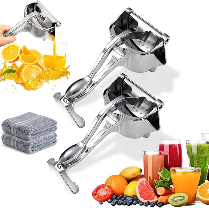 Hand Juicer Squeezer - Aluminum Alloy Fresh Fruit Juice Extractor, Fruit Juice Handheld Press Squeezer with Seed Filter, Heavy Duty Manual Hand Press Juicer for Citrus and Other Fruits (2PCS)