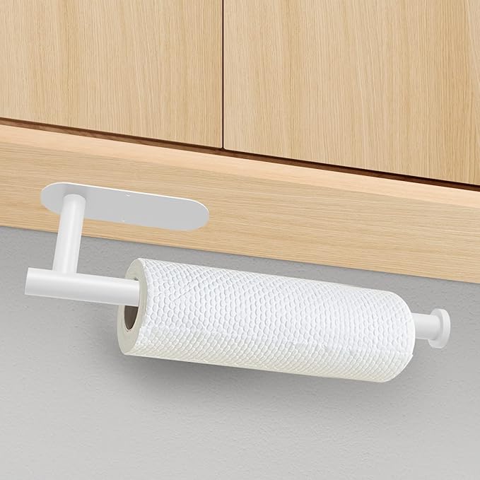DEKAVA Under Cabinet Wall Mount Paper Towel Holder, Self-Adhesive Bar, Stainless Steel 13 inch (White, 1)
