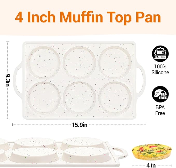 FUNBAKY Muffin Top Pan Non Stick, 4 Inch Metal Frame Silicone Egg Molds for breakfast sandwiches, Whoopie Pies, Egg Bites, English Muffins, 2 Pcs Confetti