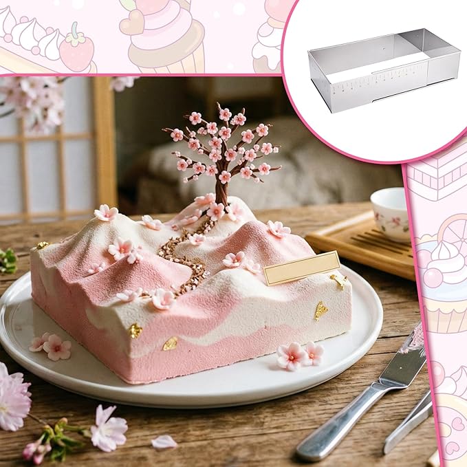 Rectangular Mousse Cake Mold, Stainless Steel Heavy Duty Adjustable Rectangle Shaped Cake Cutter Tiramisu Pan Extensible Pastry DIY Baking Tool for Baking Accessories - 10 * 7in