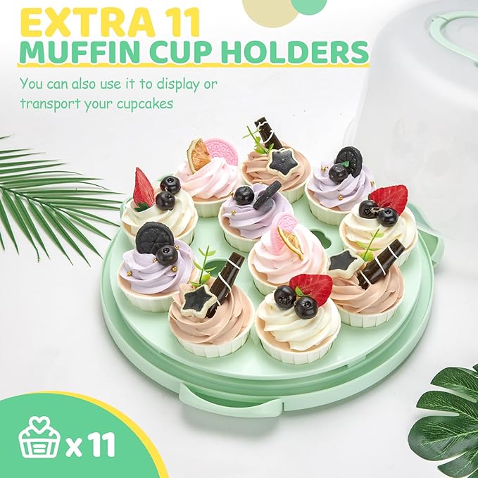 Ohuhu Cake Carrier with Lid and Handle, BPA-Free Cake Containers Cake Holder for 10 inch Cake with 2 Handles Cupcake Carrier - Plastic Cover Two Sided Base for Transport Pie Nuts Fruit Perfect Gifts