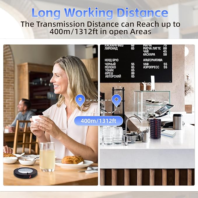 Pagers for Restaurants, 24 Coaster Beeper Restaurant Buzzer System with Beeps, Vibration, Flashing, Guest Customer Queue Pagers for Food Truck, Church Nursery