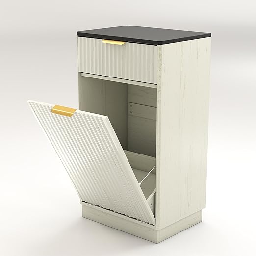 10 Gallon Tilt Out Trash Can Cabinet –Wooden Hidden Trash Can Cabinet,Pet Proof Garbage Recycling Cabinet with Storage for Kitchen Bathroom Living Room White
