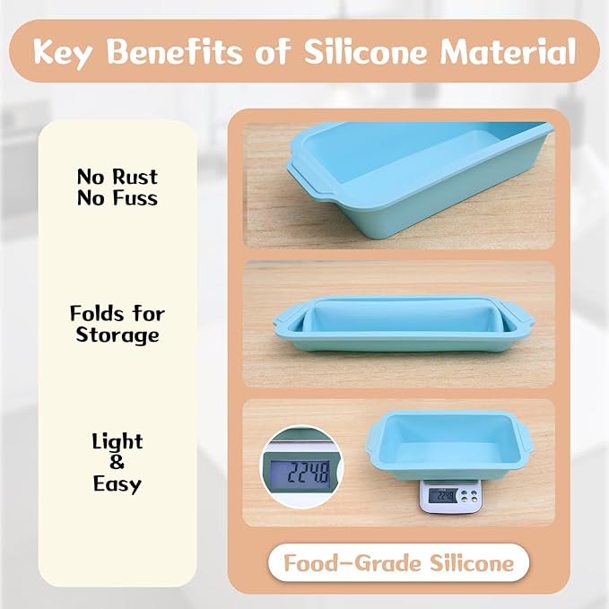 Nonstick Silicone Bread Loaf Pan: 9.5 x 5 Inch Bread Pan for Homemade Rye with Metal Frame - Loaf Mold for Baking Oven - Housewife Baker Home Baking Enthusiasts (Beige & Mint Green)