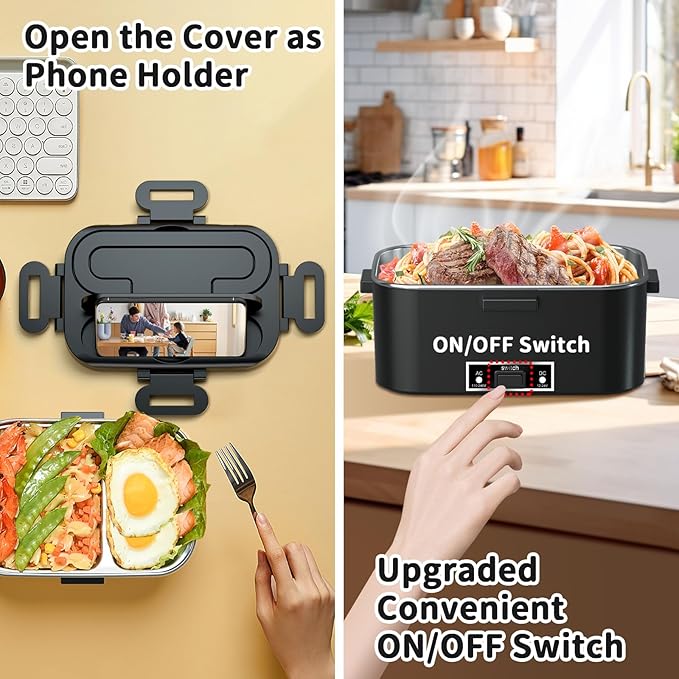 IFENROL Electric Heated Lunch Box for Adults, 100W 3-IN-1 2 Pack 1.8L Containers Heating Lunch Box for Men Portable Double Layer, Fast Heated Food Warmer,12V/24V/110V for Car Truck Office Home
