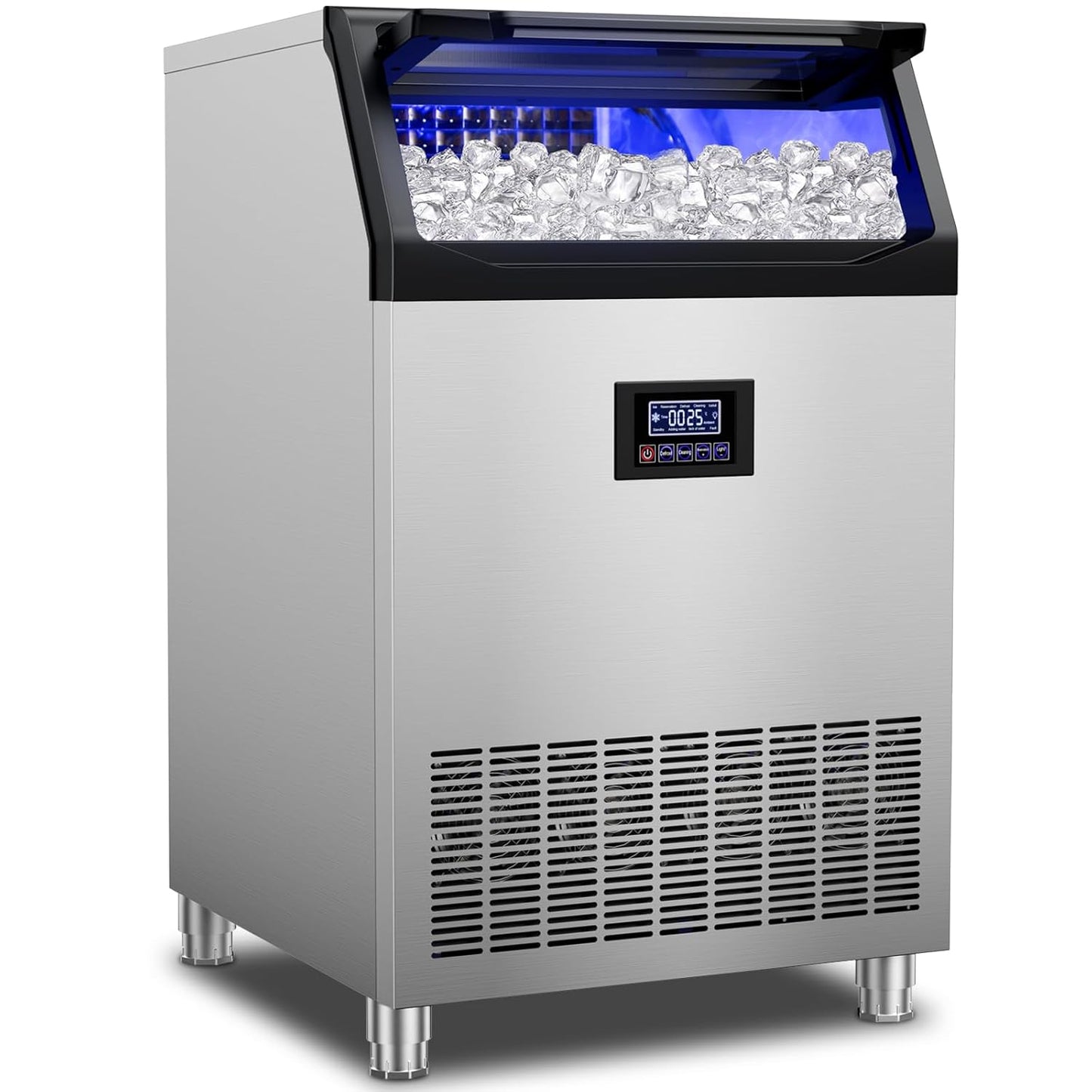 Commercial Ice Maker Machine 350Lbs/24H, 126pcs Ice Cubes Under Counter Ice Machine with Water Line and Filter, Freestanding Ice Maker Machine with 150Lbs Storage ice Bin for Home/Shop/Office/Bar