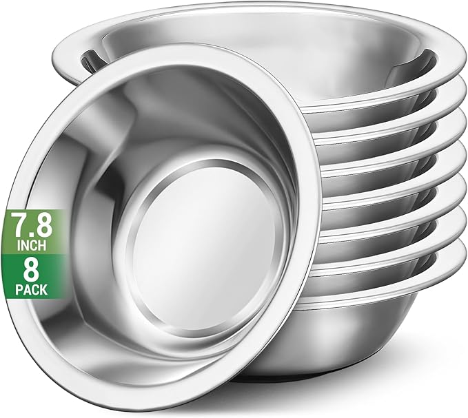 304(18/8) Stainless Steel Mixing Bowls for Kitchen, 8 Pack 7.8" 28.89 fl.oz Metal Mixing Bowls Set Stackable for Baking Serving Cooking Food Prep Storage Dishwasher Safe Lightweight