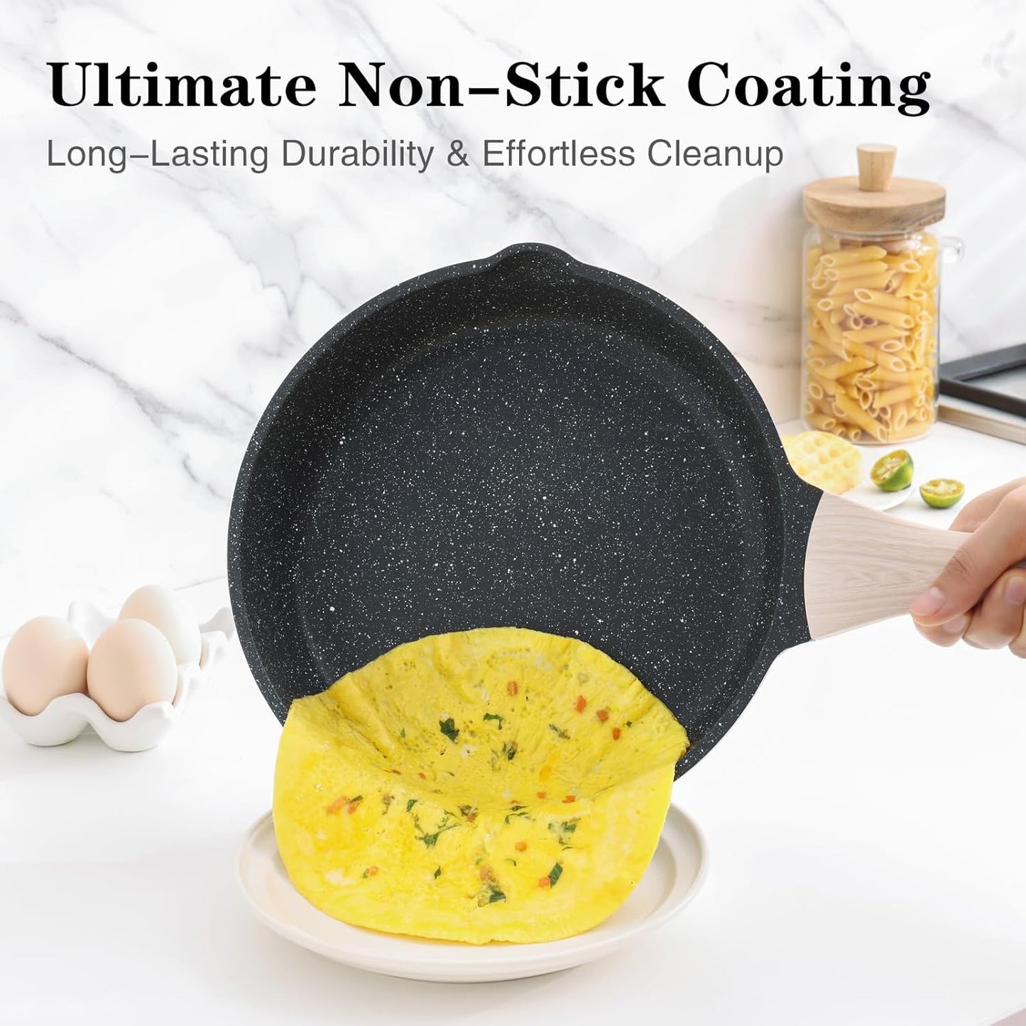 Nonstick Frying Pan Skillet, 9.5 Inch Granite Egg Omelet Pan, Healthy and Non Toxic, Induction Compatible, PFOA Free