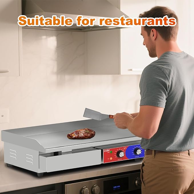 29’’ * 16’’ Commercial Electric Countertop Griddle -110V Flat Top Griddles w/ 122-572°F Adjustable Temperature and Non-Stick, 3000W Stainless Steel Electric Griddle w/ 10mm Thick Cast Iron