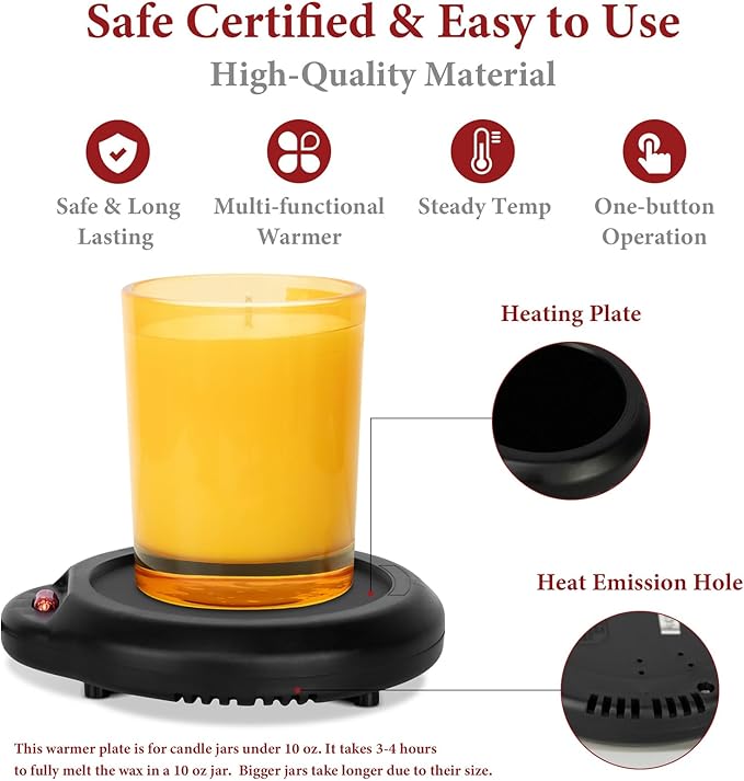 Dialan's Candle Warmer Wax Melter, Warmer Plate for Candle Jar, Wax Cubes Melter, Warmer Plate, Electric Coffee Mug Warmer, Tea or Various Beverages Warmer, for Home, Office Desk, etc(Black)