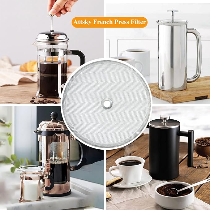 8 Pieces French Press Replacement Parts Stainless Steel Set, 6 Pieces 4in Universal French Press Screen, Containing Spiral Disk and Cross Disk for 34oz/3.75 Inch Wide French Press Coffee Press