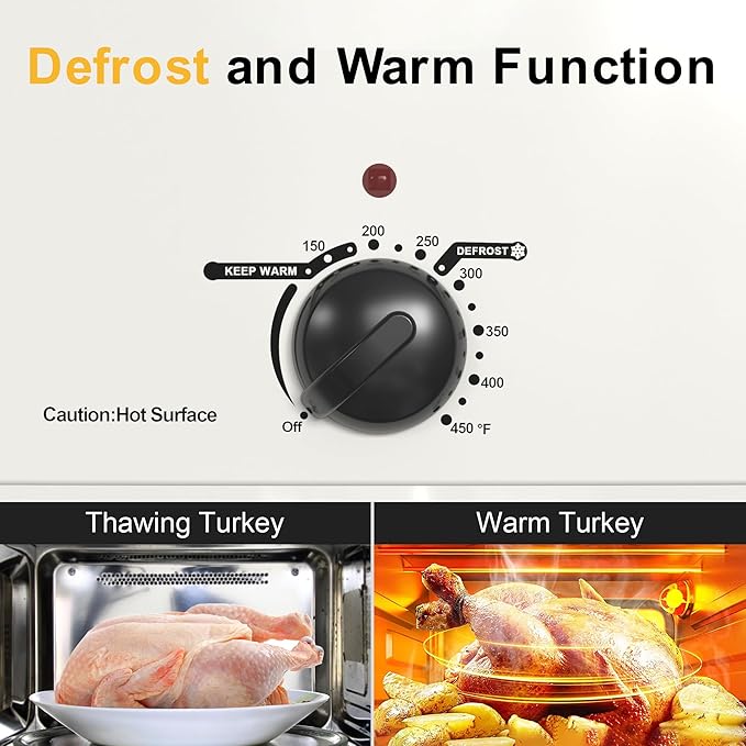 Sunvivi Roaster Oven with Self-Basting Lid,18 Quart Electric Roaster with Removable Pan & Rack,150-450°F Full-Range Temperature Control with Defrost/Warm Function,Stainless Steel,White