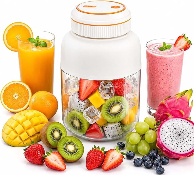 Portable Electric Juicer Cup with Zero Cord Hassle,Wireless Personal Juicer Cup USB Rechargeable Blender,38-Blades,Quiet Operation, Leakproof Lid,40 Seconds,for Shakes and Smoothies (White-45 Oz)