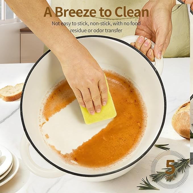 Enameled Cast Iron Dutch Oven with Lid -6.5 QT, incl. Sourdough Bread-Baking Supplies like Banneton Proofing Basket, Heavy Duty Cookware Bread-Oven for Baking, Stews, and Roasting, Cream White