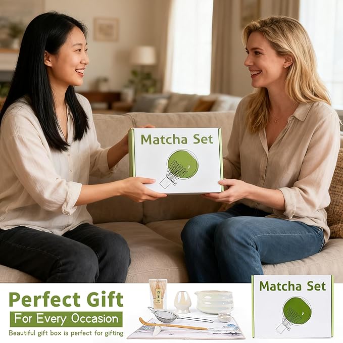 8Pcs Matcha Whisk Set, Iridescence Matcha Making Tools Accessories Kit with Bamboo Matcha Whisk,Bowl,Spoon,Sifter and Holder, Gifts for Matcha Lovers on Christmas, Birthday, Teacher's Day