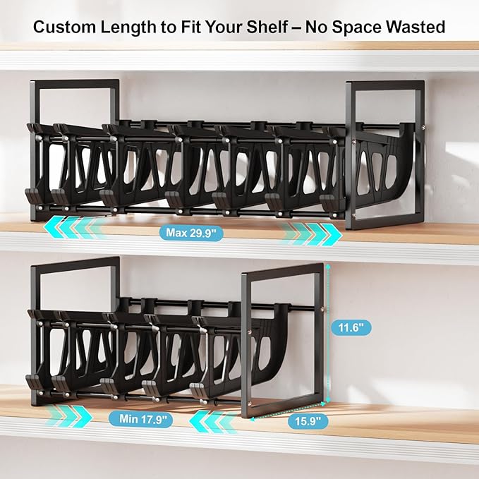 iSPECLE Expandable Can Organizer for Pantry, Large Capacity 60 Cans Can Storage Organizer Pantry Rack, Auto Rolling Dispenser & Stackable Metal Wire Holder for Deep Pantry Shelves, Black