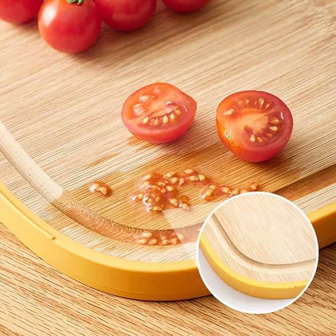 Double Sided Plastic Bamboo Wood Cutting Board Creative Board with Handles for Meat Fish Vegetable Cheese (1 Pack