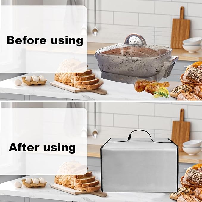 Electric Skillet Cover Electric Frying Pan Cover Heavy Duty Waterproof Heat-Resistant Nylon Covers Case for bella Make Take Oven Grill/for Crux Electric Skillet (Silver)
