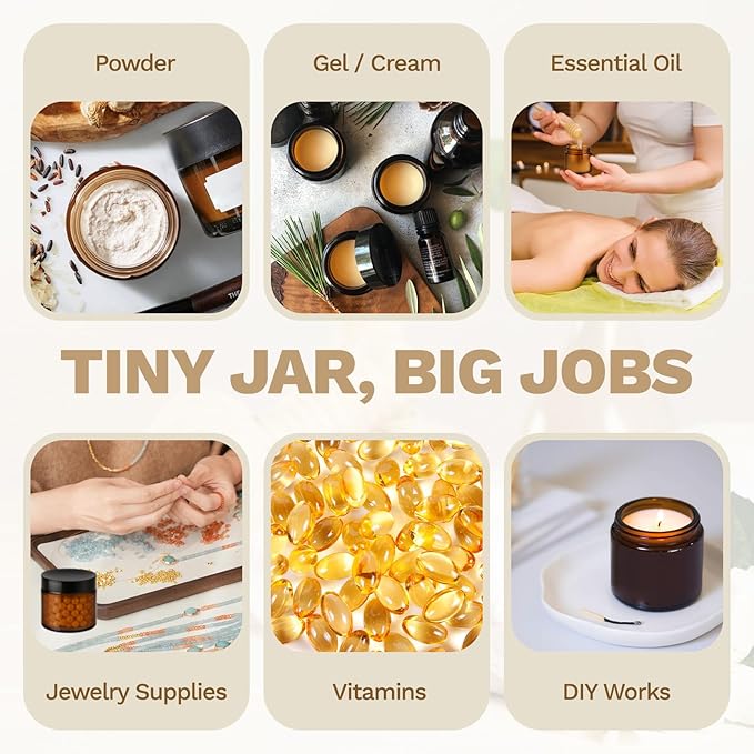 Bumobum 70 Pack 2 oz Small Glass Jars with Lids, Amber Glass Cosmetic Jars with Inner Liners, 60ml Round Empty Sample Containers for Lotion, Cream, Salve, Powders and Ointments Storage