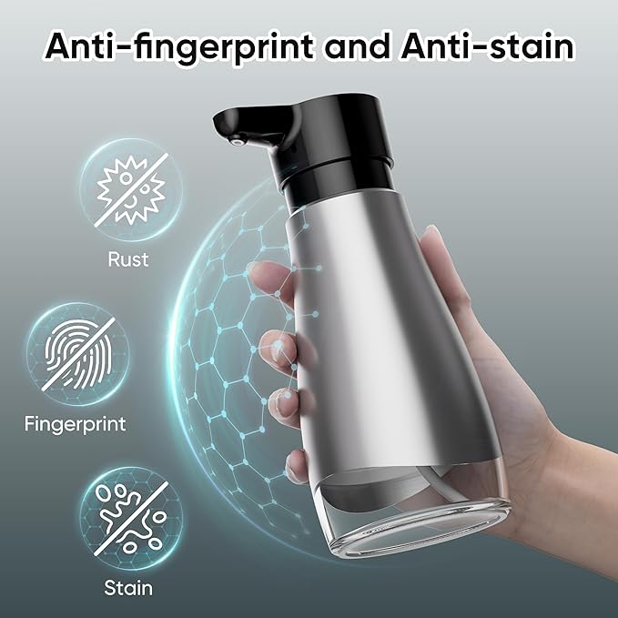 Oasis Creations 500 mL /17fl.oz Stainless Steel Liquid Soap Dispenser for Dish and Hand Soap - Two Toned Silver and Black - Refillable - Great for Kitchen Bathroom or Countertop