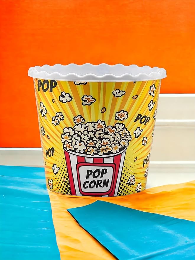 Modern Style Reusable Plastic Popcorn Box/Popcorn Containers/Popcorn Bowls Set for Movie Theater Night - (BPA Free - 6 Pack-75 oz) (6, YELLOW)