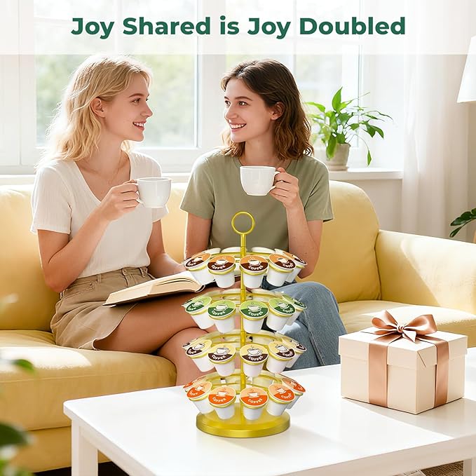EsLuker.ly K Cup Holder Coffee Pod Organizer Carousel for Counter, Metal Storage Rack Stand for Kitchen, Rotatable 4 Tier Pod Tower Tree for 40 K Cups, Space Saving Meets Elegance, Gold