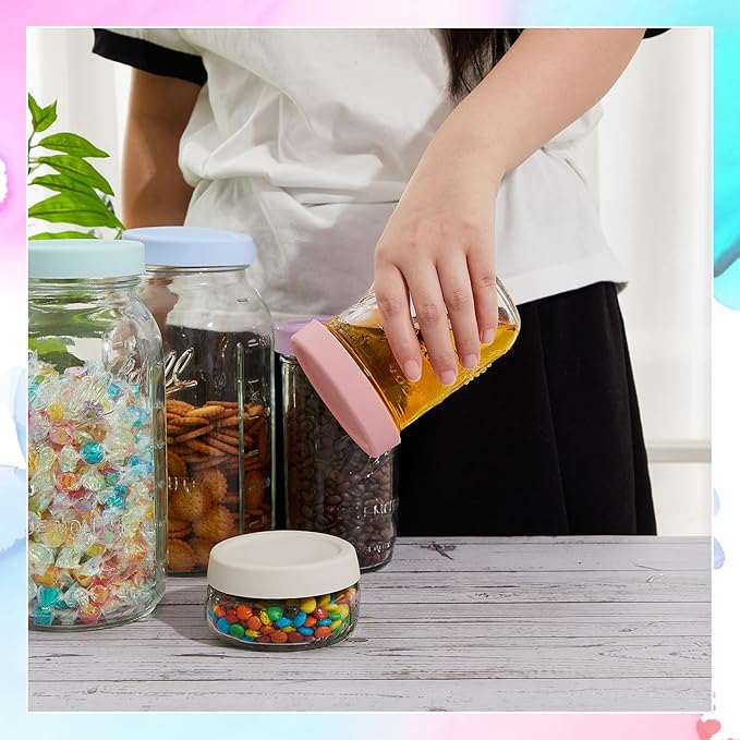 Teenyyou 12 Pcs Silicone Wide Mouth Lids Mason Jar Lids Thickened Leak Proof Lid for 86 mm All Wide Mouth Mason Jars, Reusable Large Canning Jar Caps(Morandi)